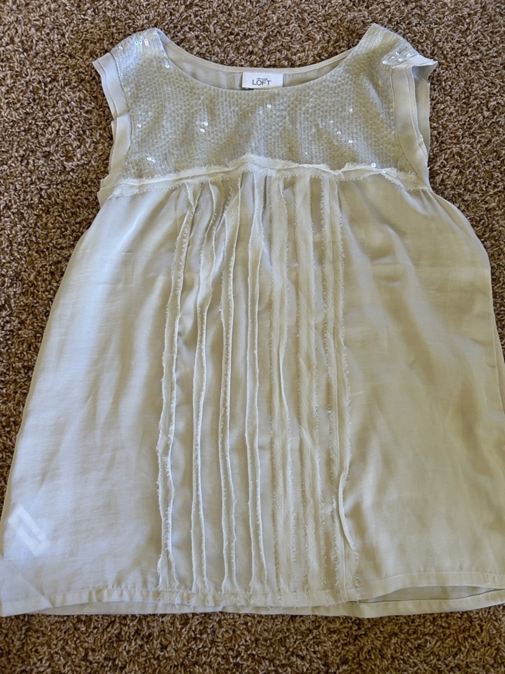 LOFT silver Sequin-Trim Sleeveless Blouse
